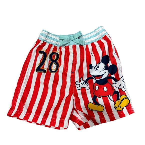 Disney Mickey Mouse Red Striped Baby Toddler Bathing Suit Shorts 12-18 months - Picture 1 of 3